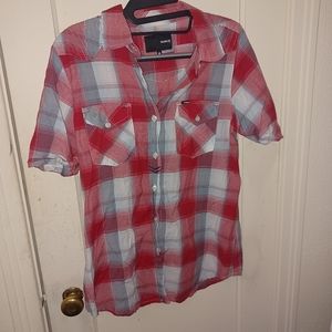 Hurley red plaid button up sz M